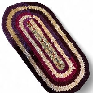 Handmade Purple Magenta Colorful Crocheted T-Shirt Knit Oval Rug Door Mat